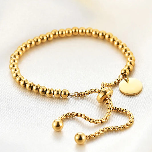 18k Gold Plated Beaded Titanium Steel Adjustable Bracelet