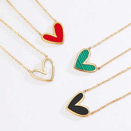 Asymmetrical Heart Shape 18K Gold Plated Inlay Pendant Necklace